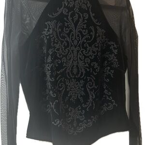 Ronni Nicole Black Sheer Blouse with Silver Patterns